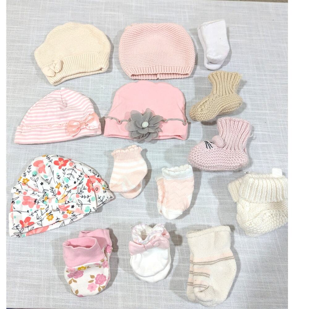 Newborn Girl Bundle of 14 Piece Socks, Hats, & Mitts